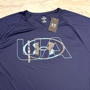 NEW Under Armour Men's 4XL Loose Fit Navy Blue Velocity UA Graphic T-Shirt NWT